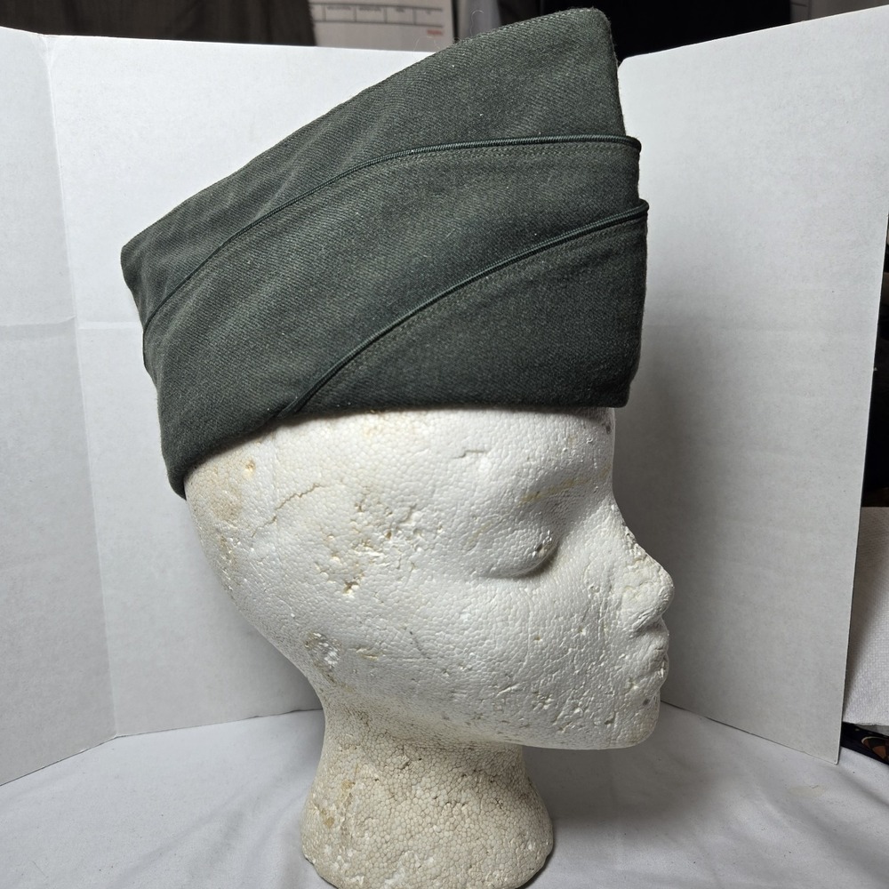 Vtg 50s US Army AG44 Garrison Cap Size 6 7/8 Wool Uniform Olive Green Military
